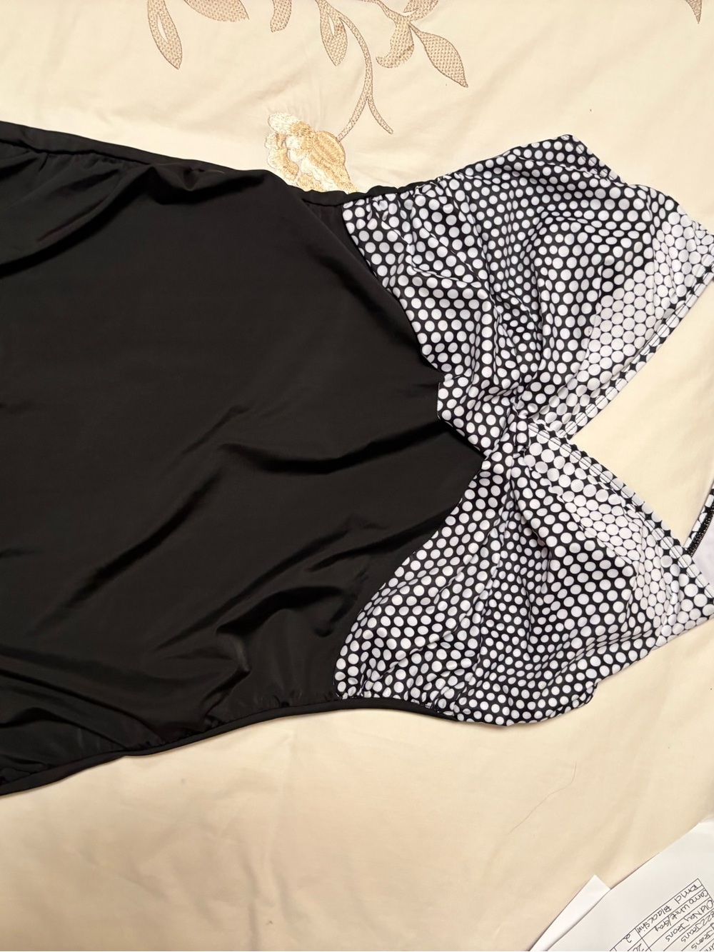 Black Swimsuit Top with Polka Dot Bust